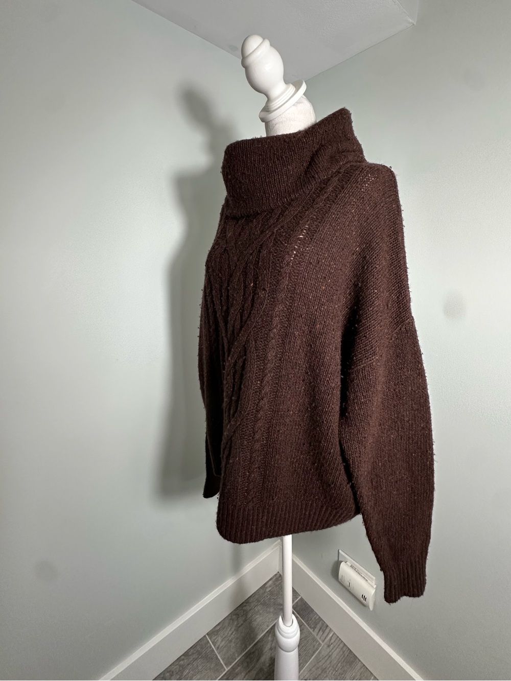 RALPH LAUREN | Brown Wool Blend Turtleneck Aran Knit Size Large - Picture 8 of 17